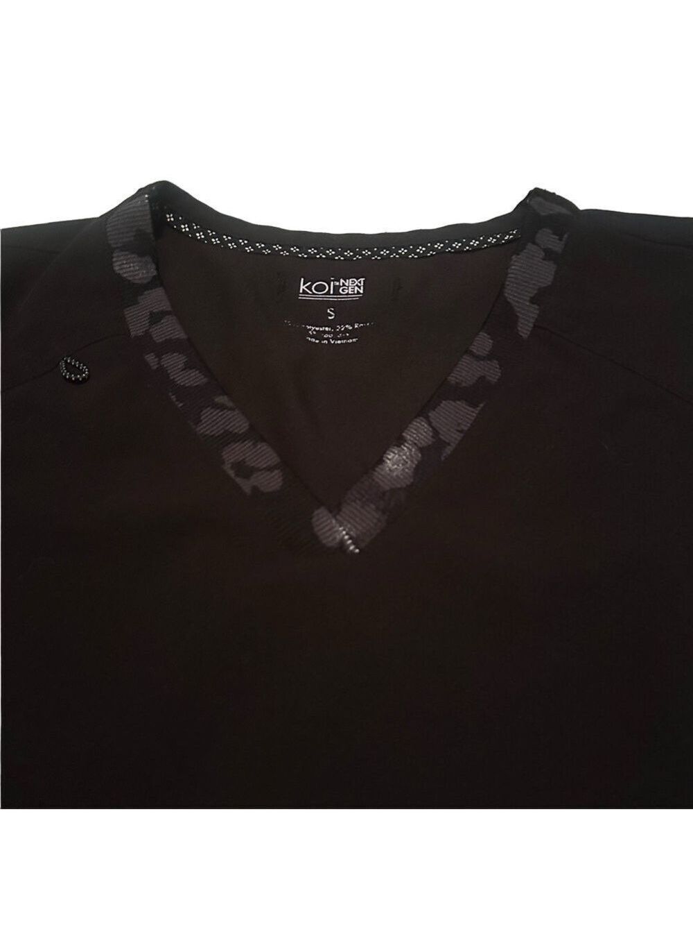 Koi Small Black Gray Patterned Scrub Top